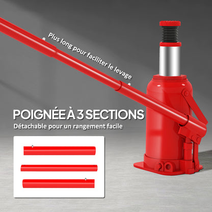 12 T Hydraulic Bottle Jack, hydraulic bottle jack lifting range 190-370mm with long handle and saddle, for pickup, truck, RV, automotive repair, red