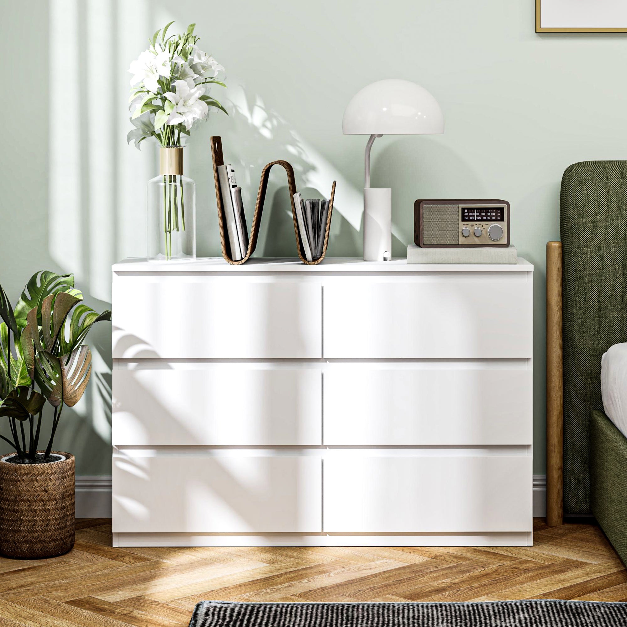 3-Drawer Dresser Sideboard, Modern Handleless Chest for Living Room, Bedroom & Hallway - White (112 x 34 x 75 cm / 44.1 x 13.4 x 29.5 in)
