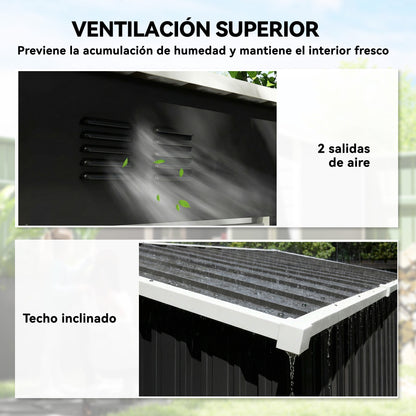 Outdoor Metal Garden Shed 1.37 m², 163 x 90 x 179 cm (64.2 in x 35.4 in x 70.5 in) – Lockable Door, Ventilation Slots, Tool Storage, Dark Gray