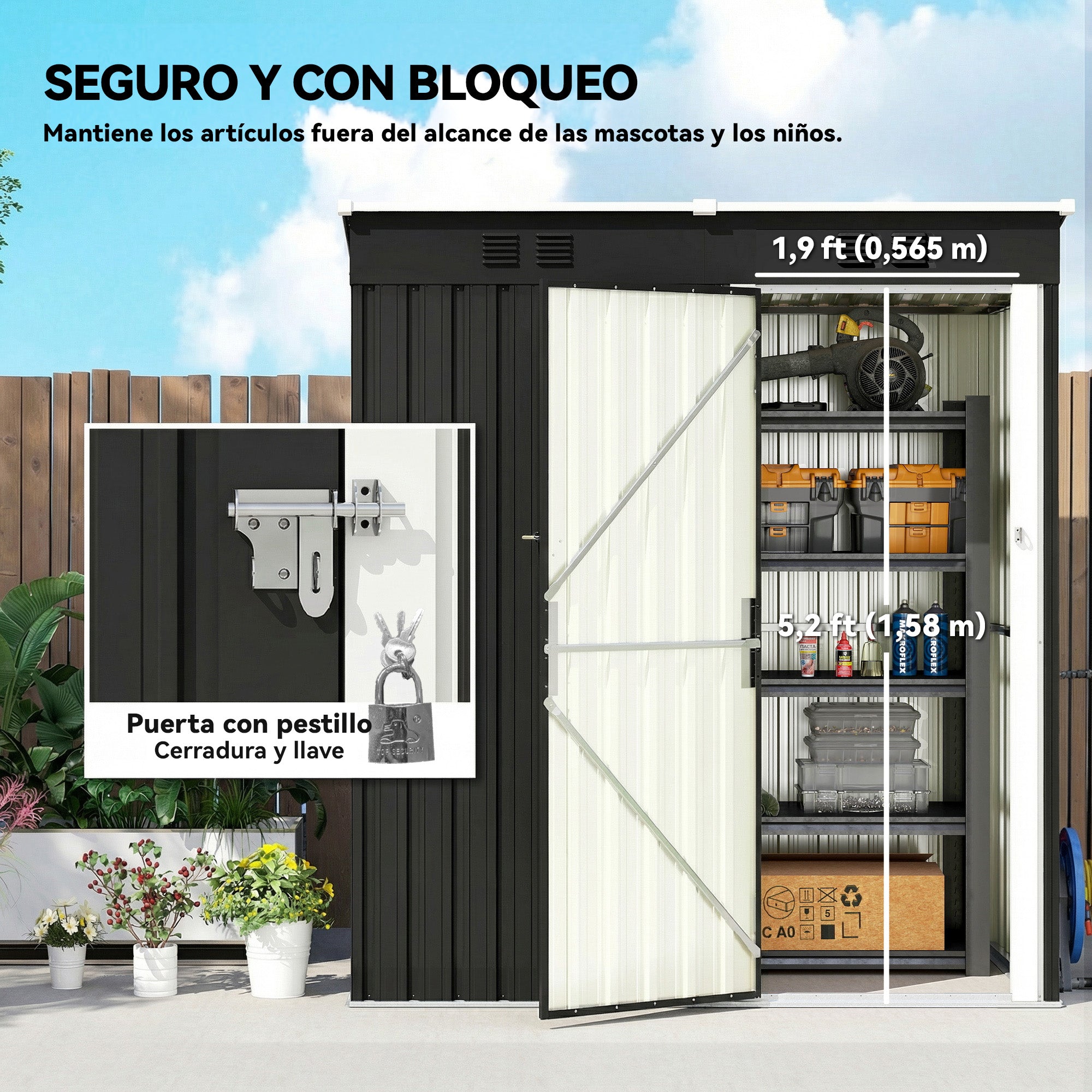 Outdoor Metal Garden Shed 1.37 m², 163 x 90 x 179 cm (64.2 in x 35.4 in x 70.5 in) – Lockable Door, Ventilation Slots, Tool Storage, Dark Gray
