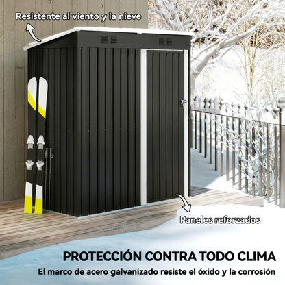 Outdoor Metal Garden Shed 1.37 m², 163 x 90 x 179 cm (64.2 in x 35.4 in x 70.5 in) – Lockable Door, Ventilation Slots, Tool Storage, Dark Gray