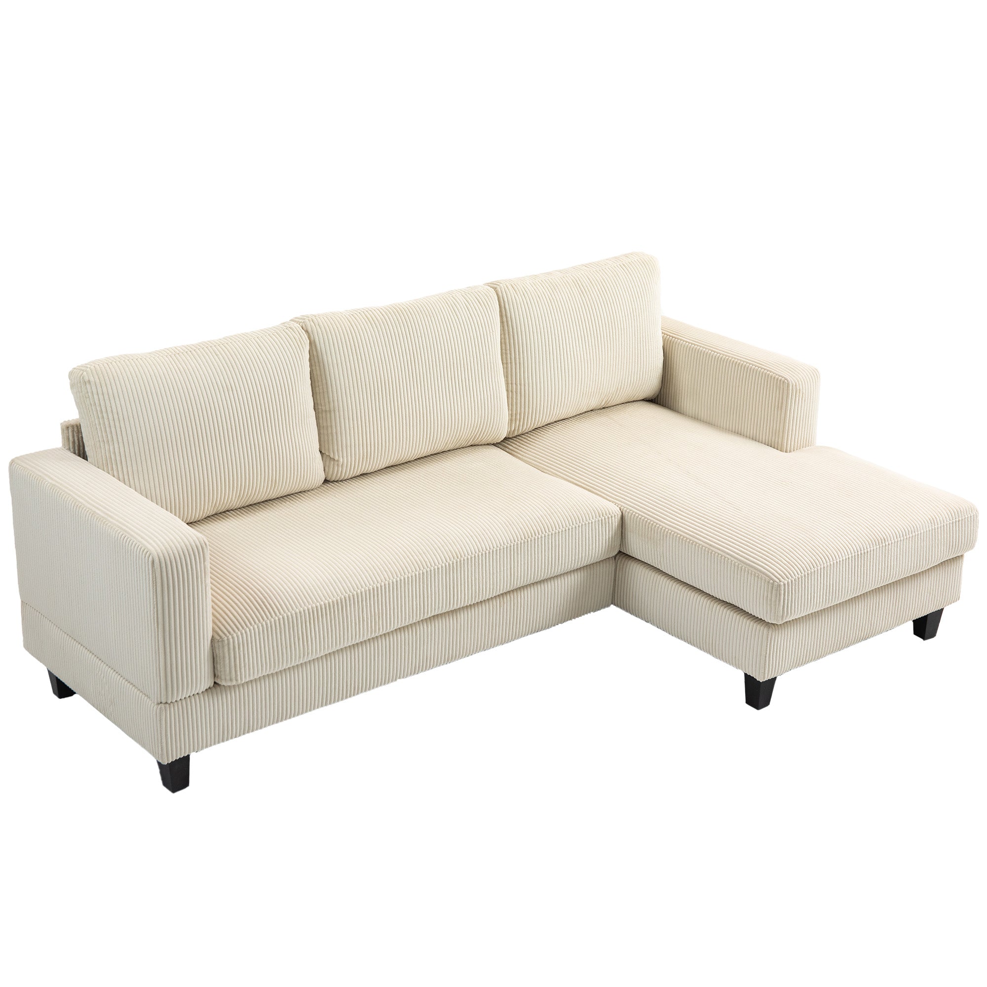 Ribbed Velvet Corner Sofa 3 Seater with Chaise Longue and Thick Spring Cushion, Width 214 cm, Modern Design, Holds up to 400 Kg, for Living Room, Apartment, Beige