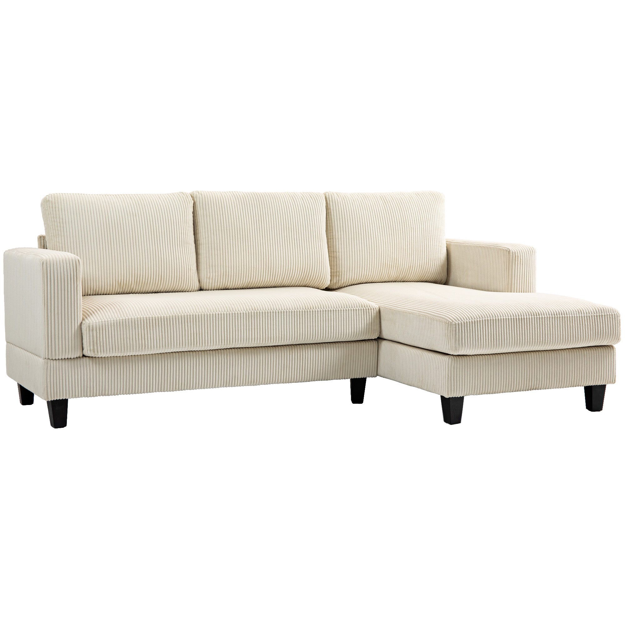 Ribbed Velvet Corner Sofa 3 Seater with Chaise Longue and Thick Spring Cushion, Width 214 cm, Modern Design, Holds up to 400 Kg, for Living Room, Apartment, Beige