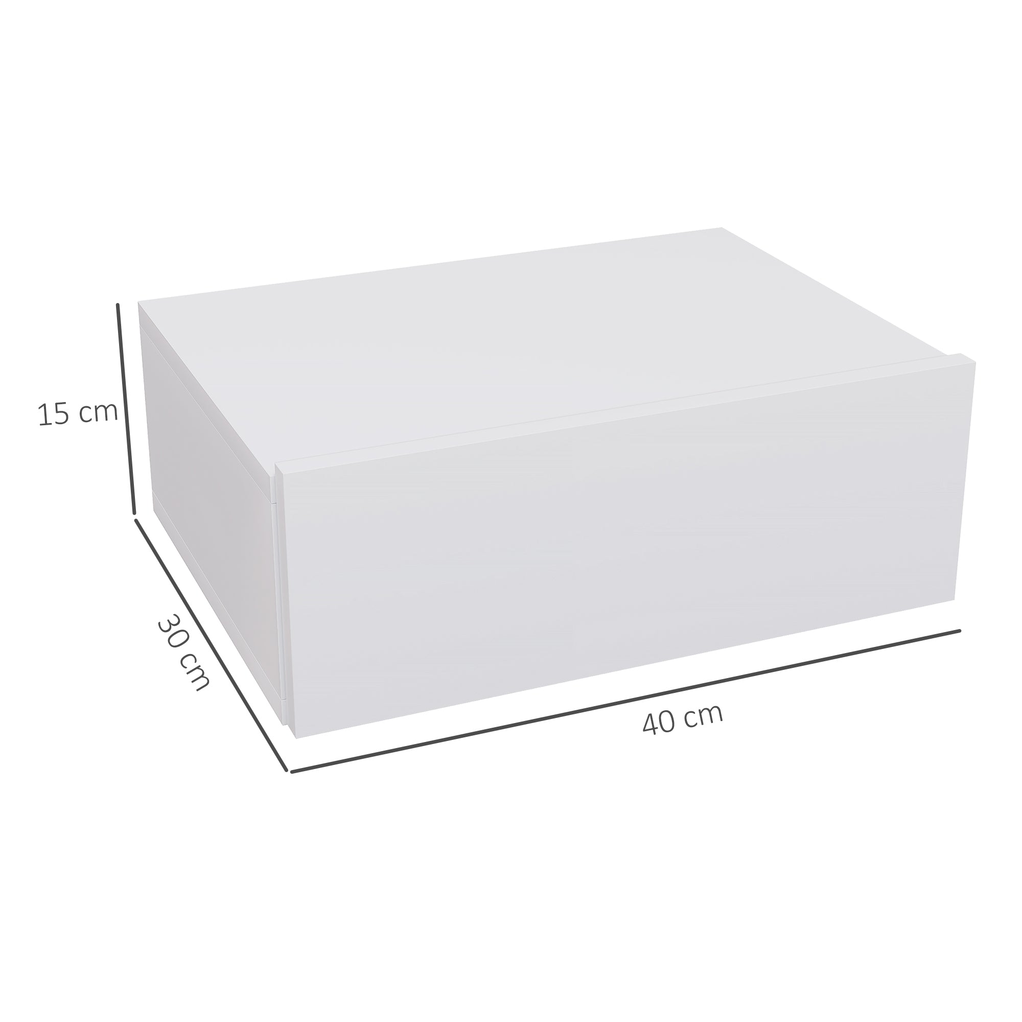 Suspended Bedside Table with Drawer, Bedroom Bedside Table in Chipboard, Modern Style, 40x30x15 cm, White
