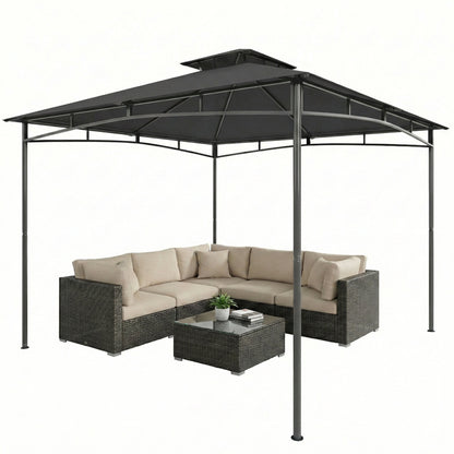 3 x 3 m Waterproof Garden Gazebo — Double Roof, Retractable Top Frame, UPF 50+, Powder-Coated Metal, Dark Gray