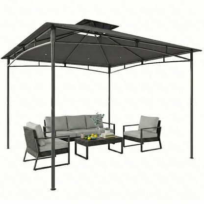3 x 3 m Waterproof Garden Gazebo — Double Roof, Retractable Top Frame, UPF 50+, Powder-Coated Metal, Dark Gray