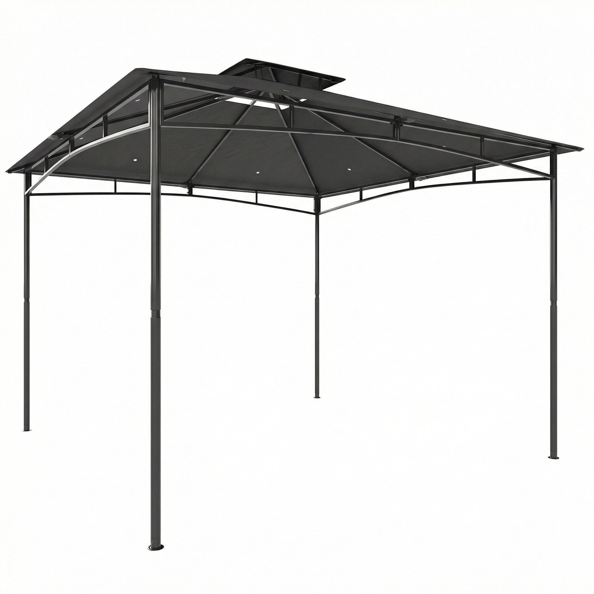 3 x 3 m Waterproof Garden Gazebo — Double Roof, Retractable Top Frame, UPF 50+, Powder-Coated Metal, Dark Gray