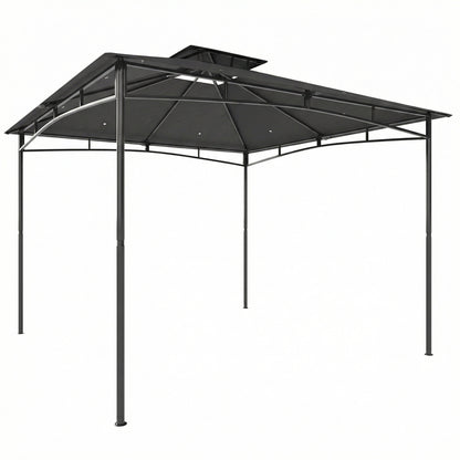 3 x 3 m Waterproof Garden Gazebo — Double Roof, Retractable Top Frame, UPF 50+, Powder-Coated Metal, Dark Gray