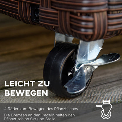 Raised Bed Poly Rattan with Wheels Planter Box with Drainage Holes Flower Pot Coffee-Brown 94.5 x 31 x 36 cm