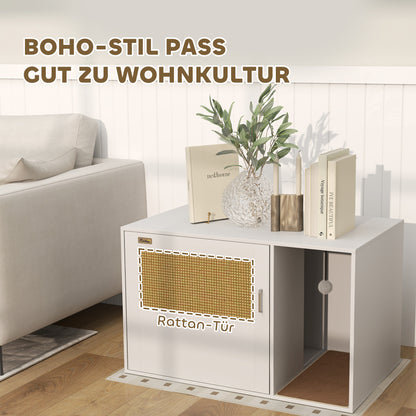 Cat Litter Box Cabinet Cat Cabinet with Hole, Cat Toilet with Door, Entrance, Scratch Pad, Cat Litter Cabinet for Cats under 6 kg, 80 x 50 x 50 cm, Indoor, White