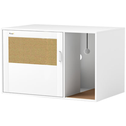 Cat Litter Box Cabinet Cat Cabinet with Hole, Cat Toilet with Door, Entrance, Scratch Pad, Cat Litter Cabinet for Cats under 6 kg, 80 x 50 x 50 cm, Indoor, White