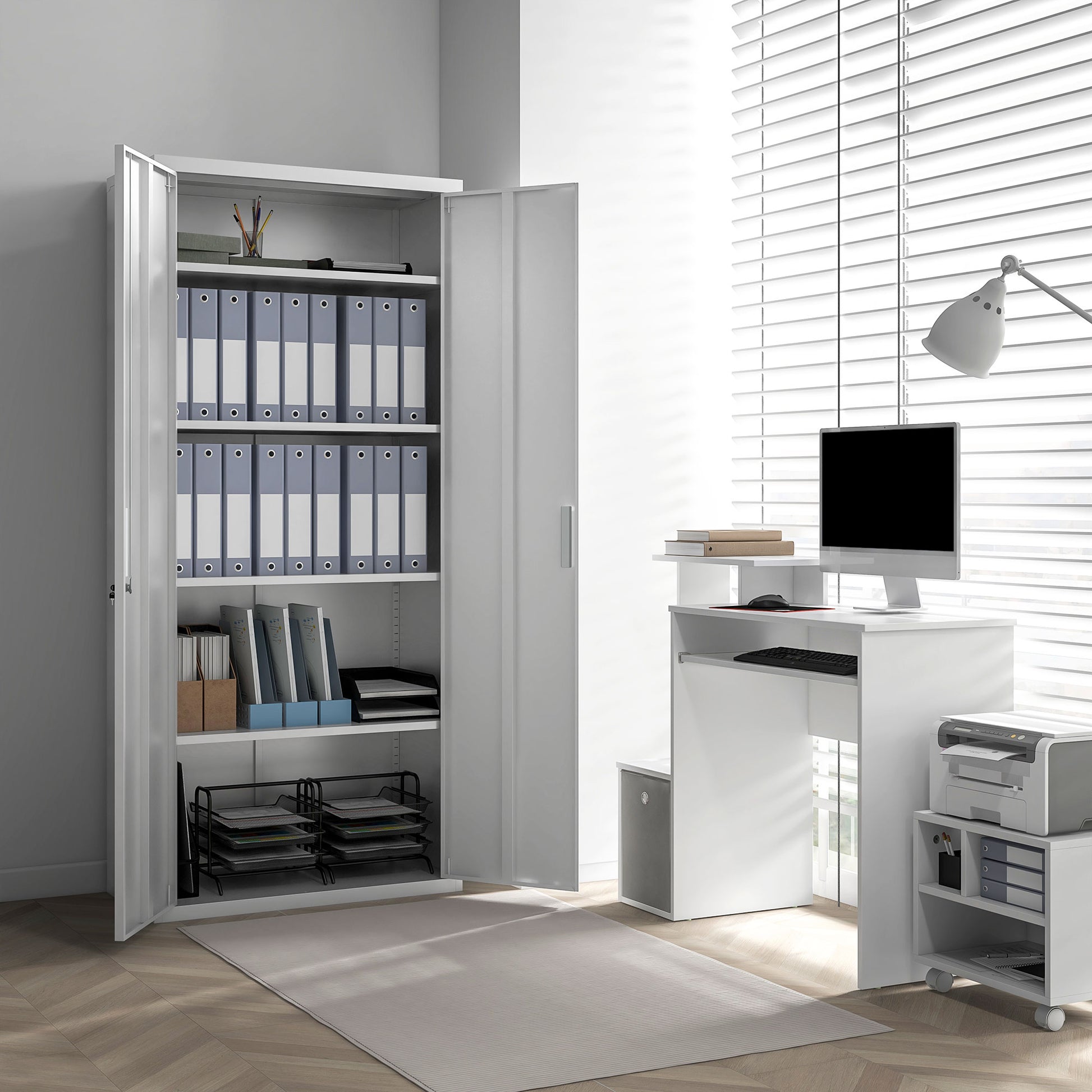 Filing Cabinet, Office Cabinet with 2 Doors, 5 Levels Multipurpose Cabinet with Adjustable Shelf, Steel Storage Cabinet, for Home Office, Living Room, White