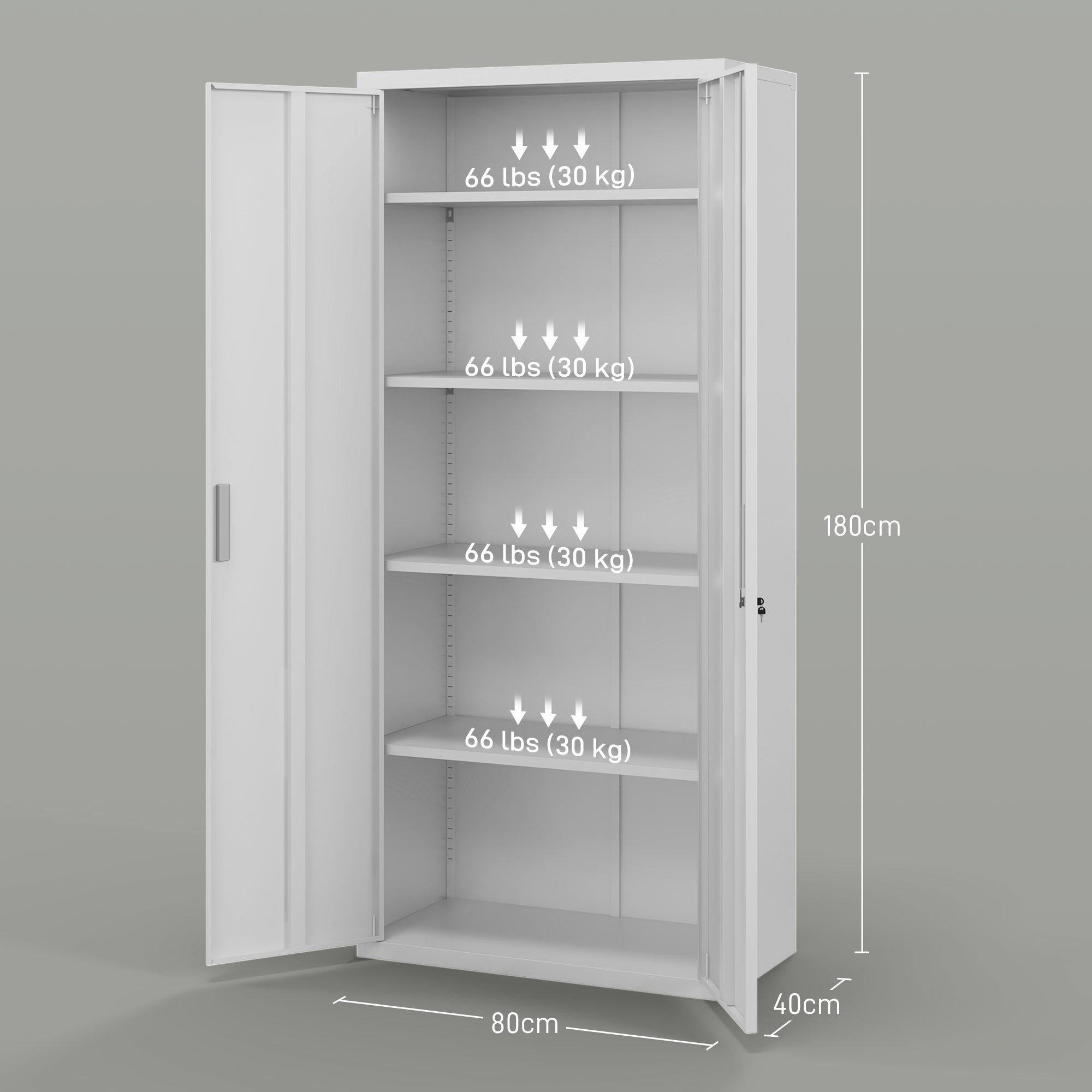 Filing Cabinet, Office Cabinet with 2 Doors, 5 Levels Multipurpose Cabinet with Adjustable Shelf, Steel Storage Cabinet, for Home Office, Living Room, White