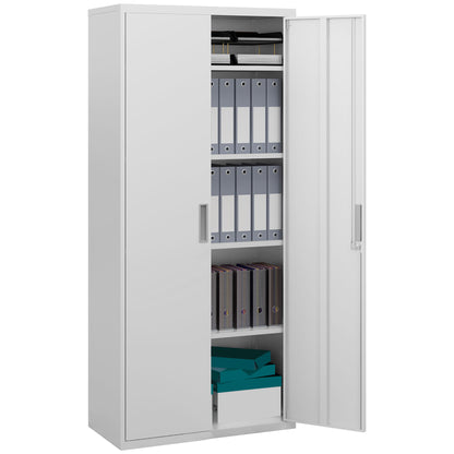 Filing Cabinet, Office Cabinet with 2 Doors, 5 Levels Multipurpose Cabinet with Adjustable Shelf, Steel Storage Cabinet, for Home Office, Living Room, White