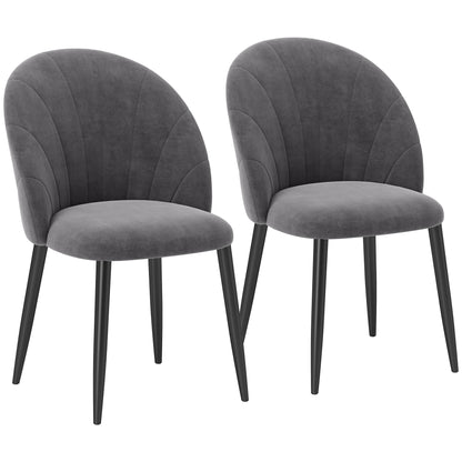 Dining Chairs Set of 2 Kitchen Chair with Shell-Shaped Back, Velvet-Like, Upholstered Armchair with Footrest, Chairs, Living Room Chair with Steel Legs for Dining Table, Gray