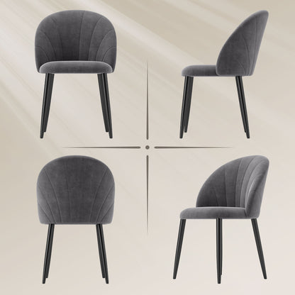 Dining Chairs Set of 2 Kitchen Chair with Shell-Shaped Back, Velvet-Like, Upholstered Armchair with Footrest, Chairs, Living Room Chair with Steel Legs for Dining Table, Gray