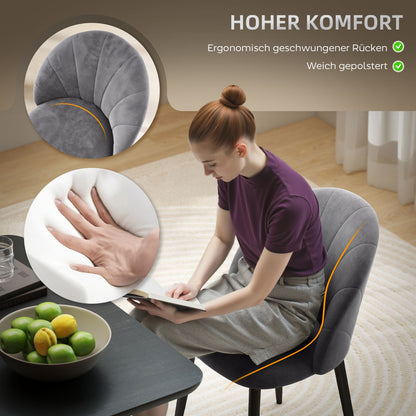 Dining Chairs Set of 2 Kitchen Chair with Shell-Shaped Back, Velvet-Like, Upholstered Armchair with Footrest, Chairs, Living Room Chair with Steel Legs for Dining Table, Gray