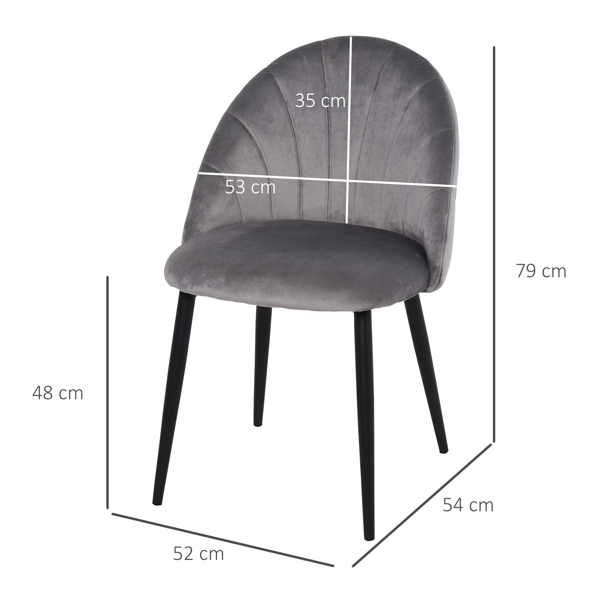 Dining Chairs Set of 2 Kitchen Chair with Shell-Shaped Back, Velvet-Like, Upholstered Armchair with Footrest, Chairs, Living Room Chair with Steel Legs for Dining Table, Gray