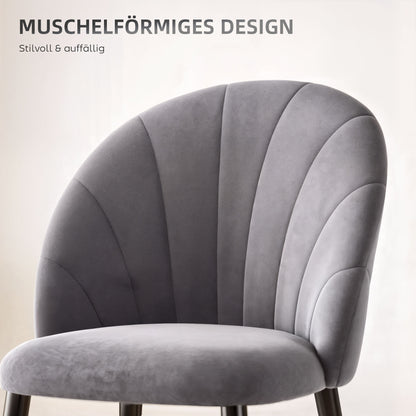 Dining Chairs Set of 2 Kitchen Chair with Shell-Shaped Back, Velvet-Like, Upholstered Armchair with Footrest, Chairs, Living Room Chair with Steel Legs for Dining Table, Gray