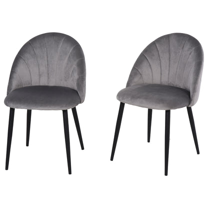 Dining Chairs Set of 2 Kitchen Chair with Shell-Shaped Back, Velvet-Like, Upholstered Armchair with Footrest, Chairs, Living Room Chair with Steel Legs for Dining Table, Gray