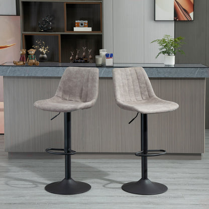 Set of 2 vintage style adjustable height swivel bar stools with footrest - Gray