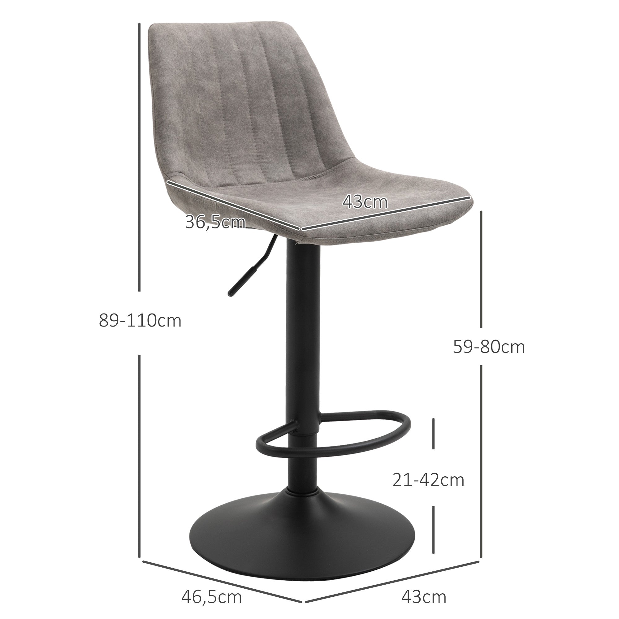 Set of 2 vintage style adjustable height swivel bar stools with footrest - Gray