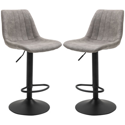Set of 2 vintage style adjustable height swivel bar stools with footrest - Gray