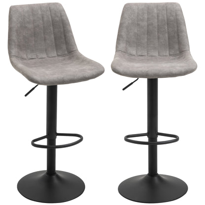 Set of 2 vintage style adjustable height swivel bar stools with footrest - Gray