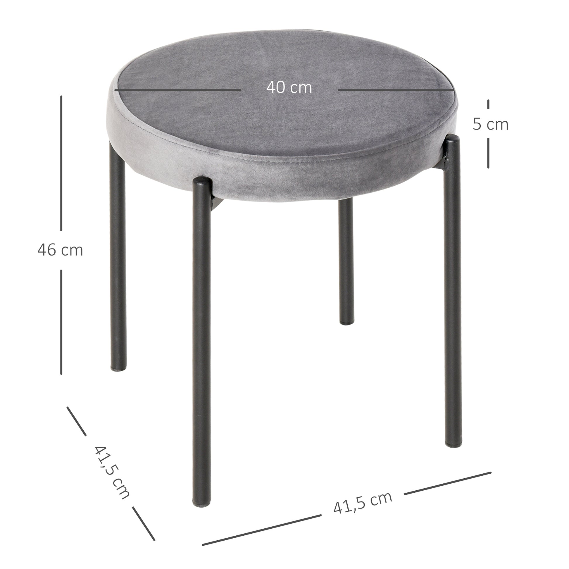 Set of 4 Stackable Dining Chairs Kitchen Stools with Padded Seat, Velvet Look Velvet Kitchen Dining Metal Grey 41.5 x 41.5 x 46 cm