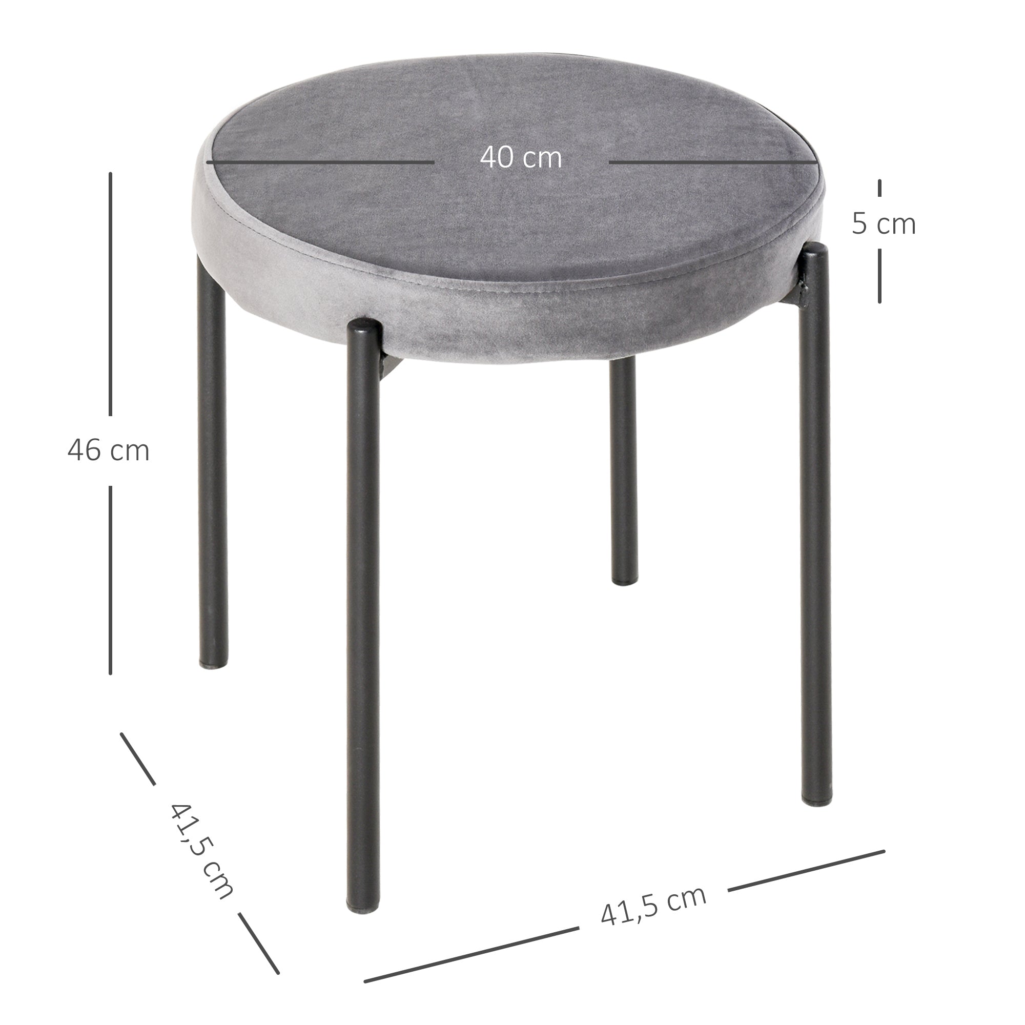Set of 4 Stackable Dining Chairs Kitchen Stools with Padded Seat, Velvet Look Velvet Kitchen Dining Metal Grey 41.5 x 41.5 x 46 cm