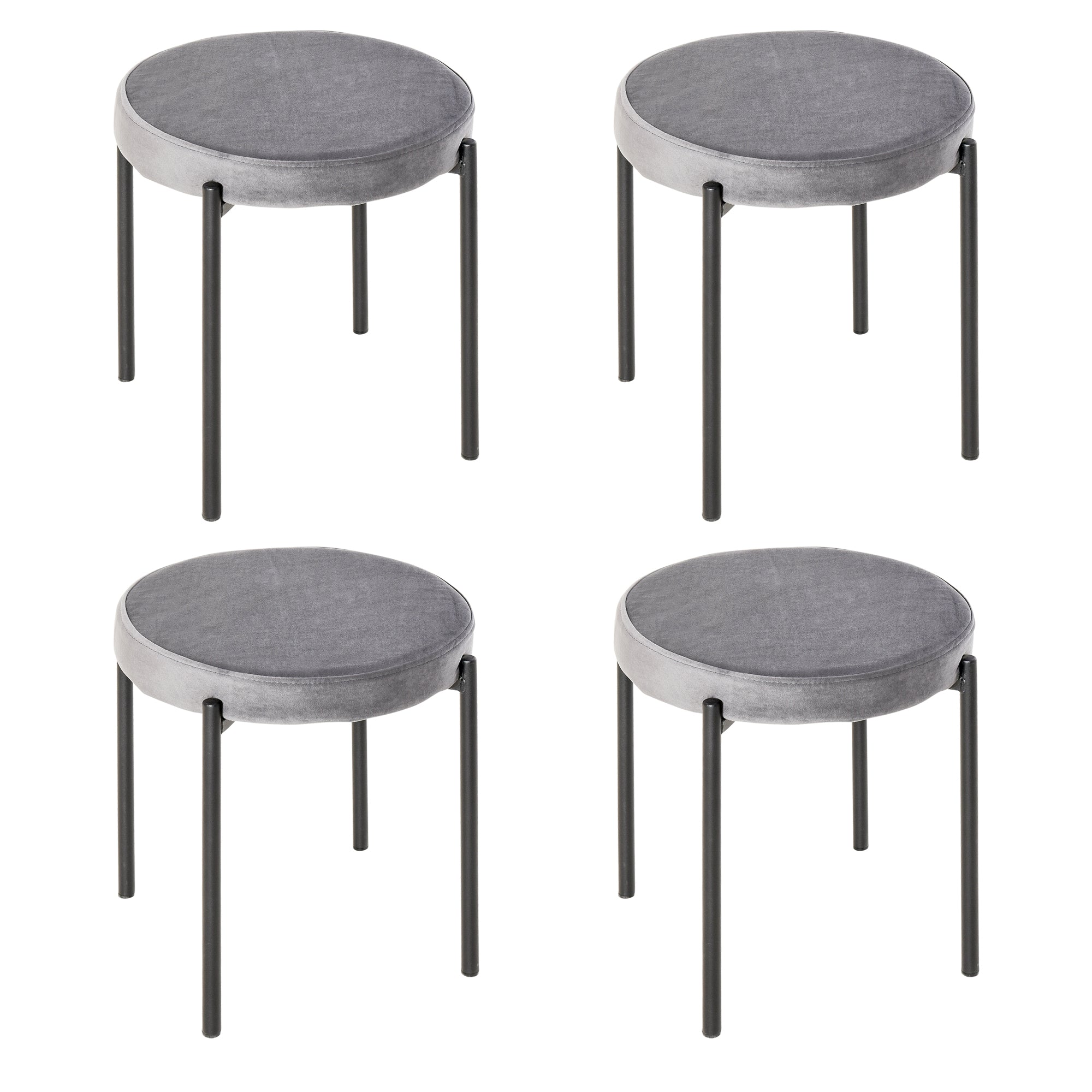 Set of 4 Stackable Dining Chairs Kitchen Stools with Padded Seat, Velvet Look Velvet Kitchen Dining Metal Grey 41.5 x 41.5 x 46 cm