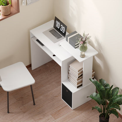 Multimedia Computer Desk with Shelves Keyboard Tray Basket Black Particle Board White