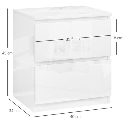 Modern Nightstand Bedside Table with 2 Drawers Night Stand Side Table for Bedroom Living Room 40x34x45 cm Glossy White