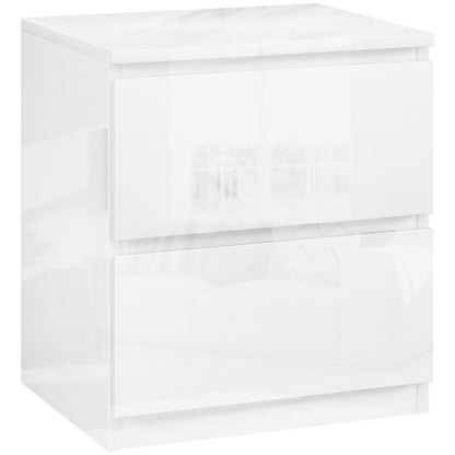 Modern Nightstand Bedside Table with 2 Drawers Night Stand Side Table for Bedroom Living Room 40x34x45 cm Glossy White
