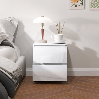 Modern Nightstand Bedside Table with 2 Drawers Night Stand Side Table for Bedroom Living Room 40x34x45 cm Glossy White