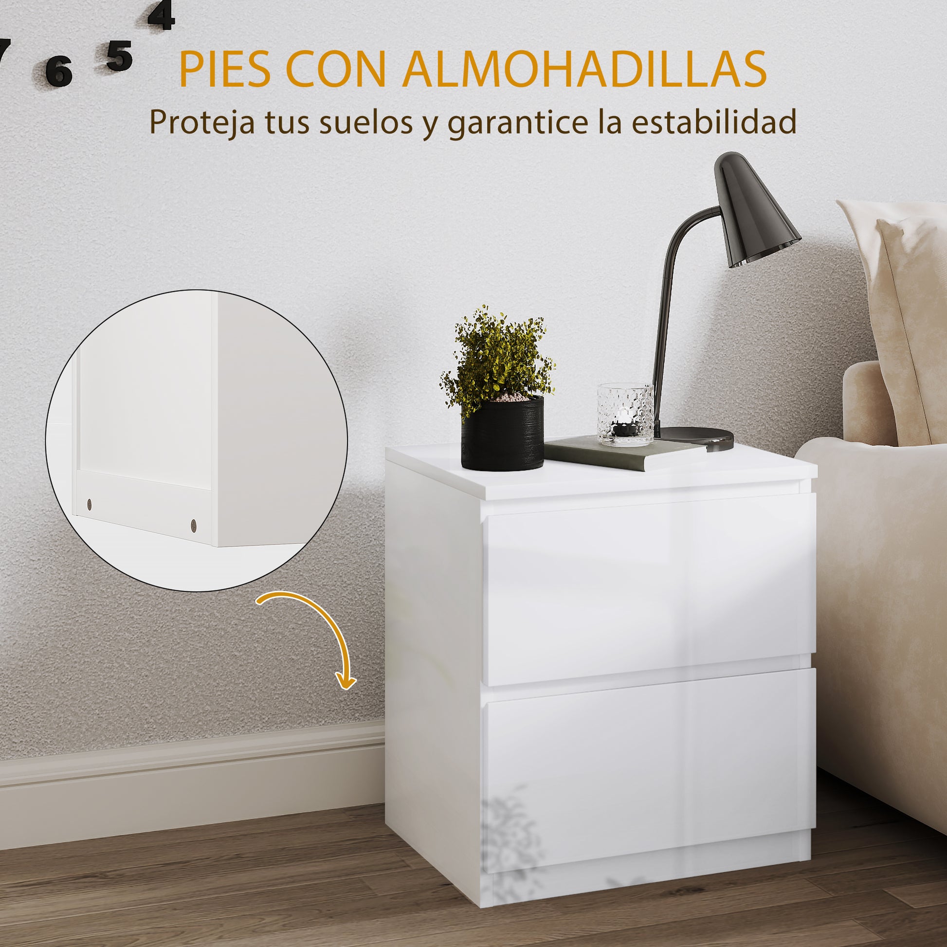 Modern Nightstand Bedside Table with 2 Drawers Night Stand Side Table for Bedroom Living Room 40x34x45 cm Glossy White