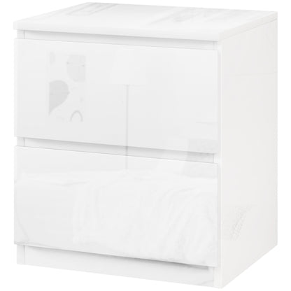 Modern Nightstand Bedside Table with 2 Drawers Night Stand Side Table for Bedroom Living Room 40x34x45 cm Glossy White