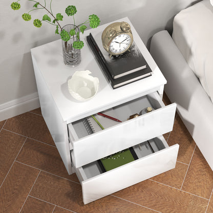 Modern Nightstand Bedside Table with 2 Drawers Night Stand Side Table for Bedroom Living Room 40x34x45 cm Glossy White