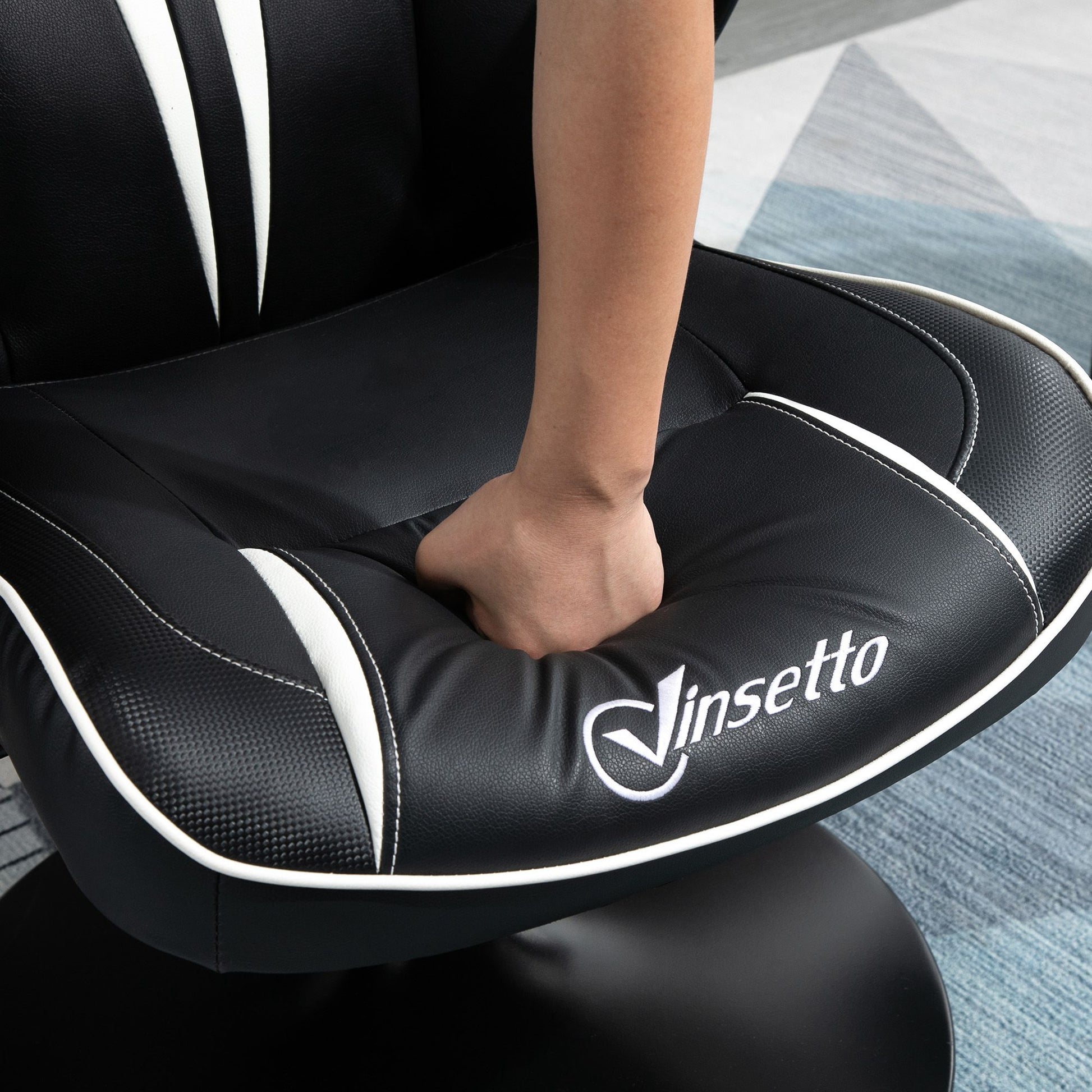 Gaming Chair ergonomic Computer Chair with Rocking Function Swivel Chair height adjustable Steel Black + White 67 x 70 x 106-112 cm