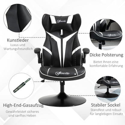 Gaming Chair ergonomic Computer Chair with Rocking Function Swivel Chair height adjustable Steel Black + White 67 x 70 x 106-112 cm