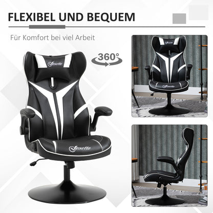 Gaming Chair ergonomic Computer Chair with Rocking Function Swivel Chair height adjustable Steel Black + White 67 x 70 x 106-112 cm