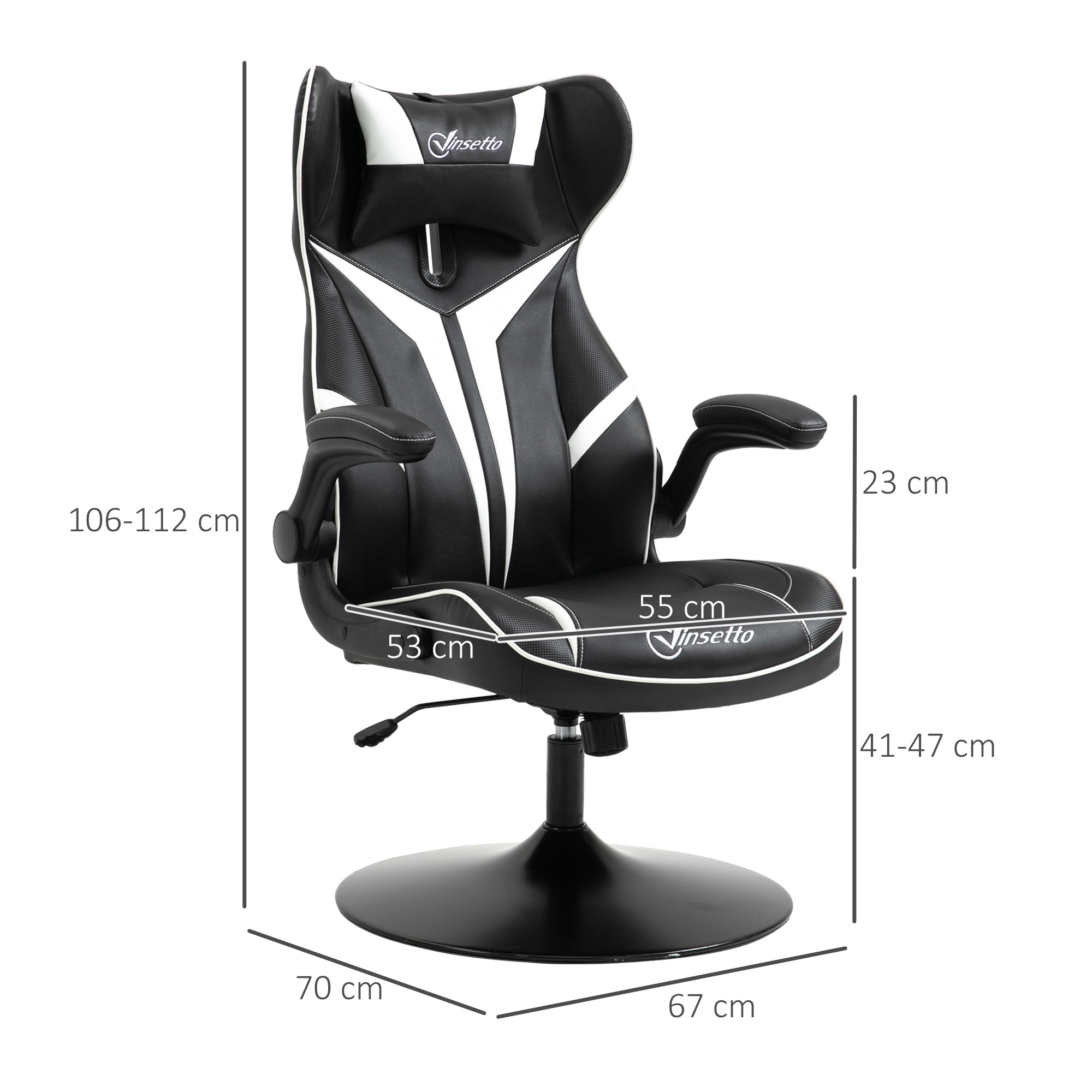 Gaming Chair ergonomic Computer Chair with Rocking Function Swivel Chair height adjustable Steel Black + White 67 x 70 x 106-112 cm