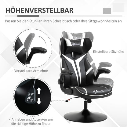 Gaming Chair ergonomic Computer Chair with Rocking Function Swivel Chair height adjustable Steel Black + White 67 x 70 x 106-112 cm