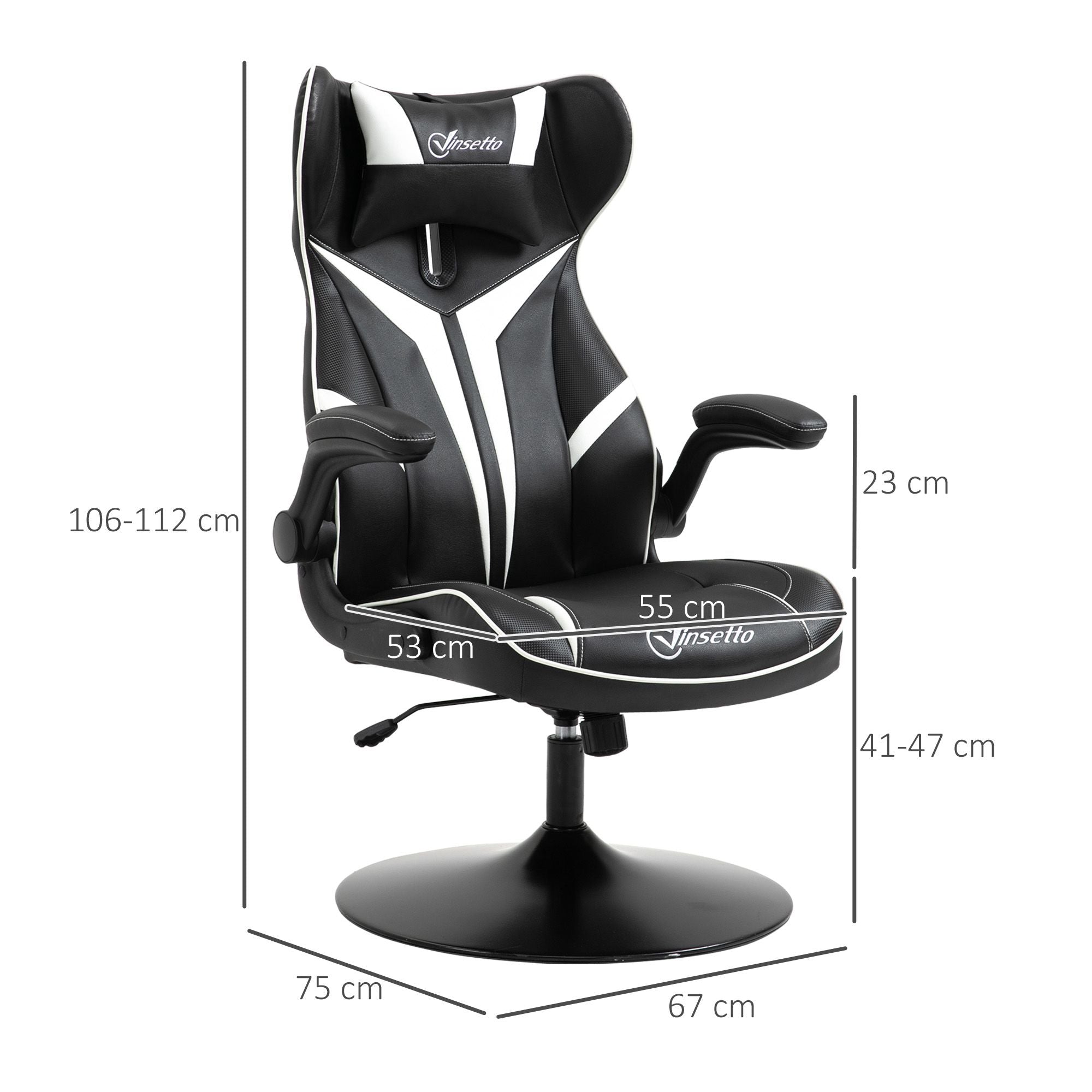 Gaming Chair ergonomic Computer Chair with Rocking Function Swivel Chair height adjustable Steel Black + White 67 x 70 x 106-112 cm