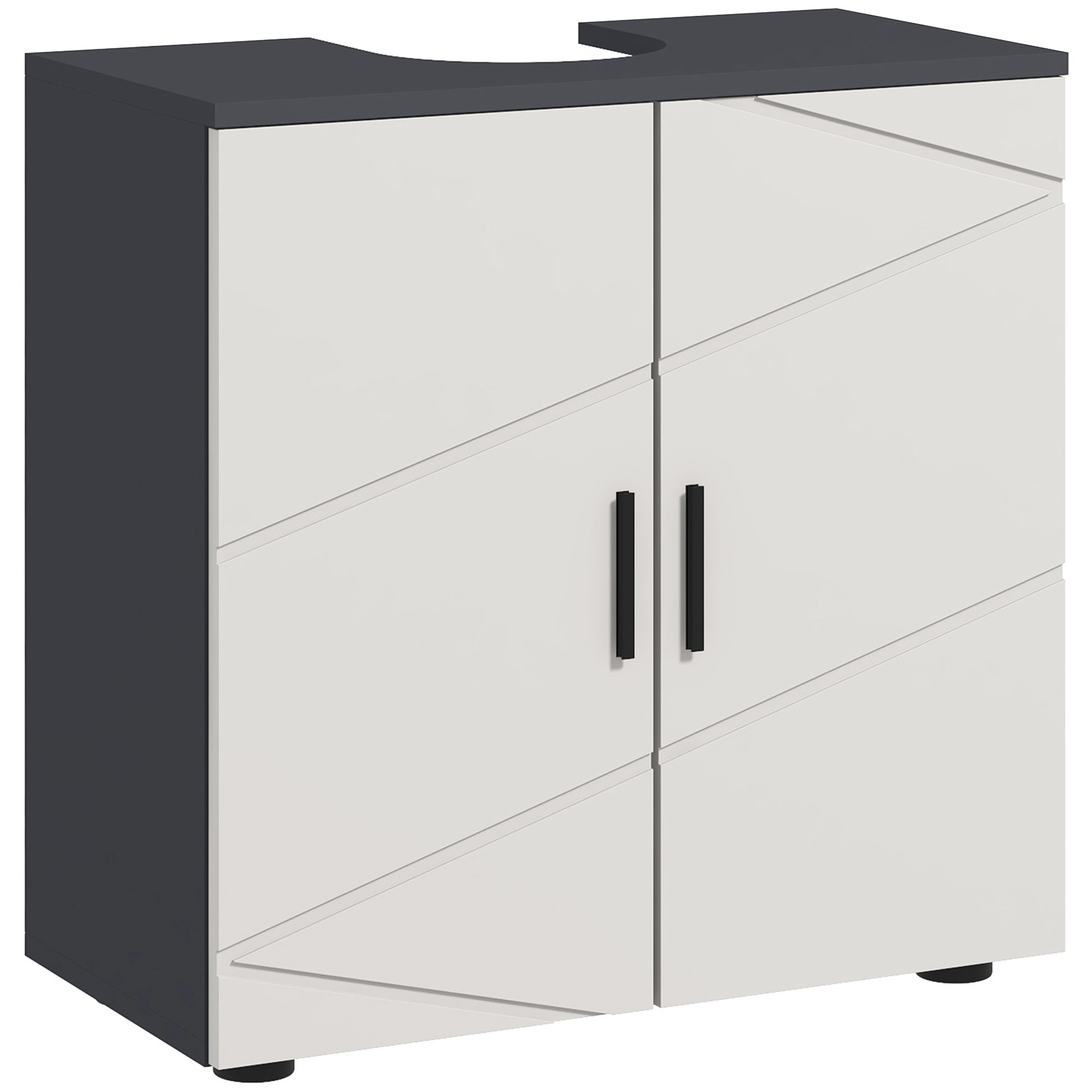 Under Sink Bathroom Cabinet with 2 Doors, Under Sink Wooden Cabinet with Adjustable Shelf, for Sinks with or Without Column, 60x30x60cm, Grey