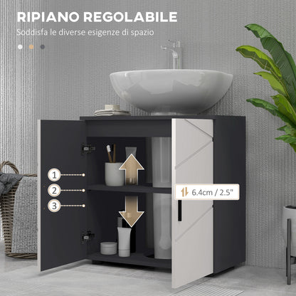 Under Sink Bathroom Cabinet with 2 Doors, Under Sink Wooden Cabinet with Adjustable Shelf, for Sinks with or Without Column, 60x30x60cm, Grey