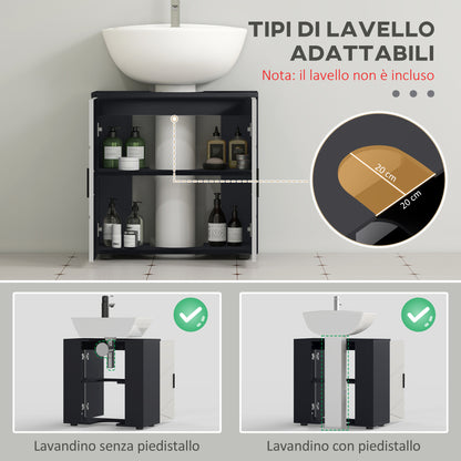 Under Sink Bathroom Cabinet with 2 Doors, Under Sink Wooden Cabinet with Adjustable Shelf, for Sinks with or Without Column, 60x30x60cm, Grey