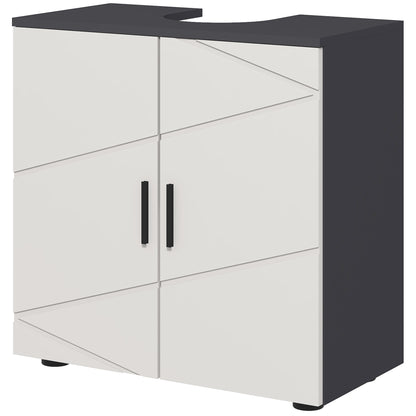 Under Sink Bathroom Cabinet with 2 Doors, Under Sink Wooden Cabinet with Adjustable Shelf, for Sinks with or Without Column, 60x30x60cm, Grey