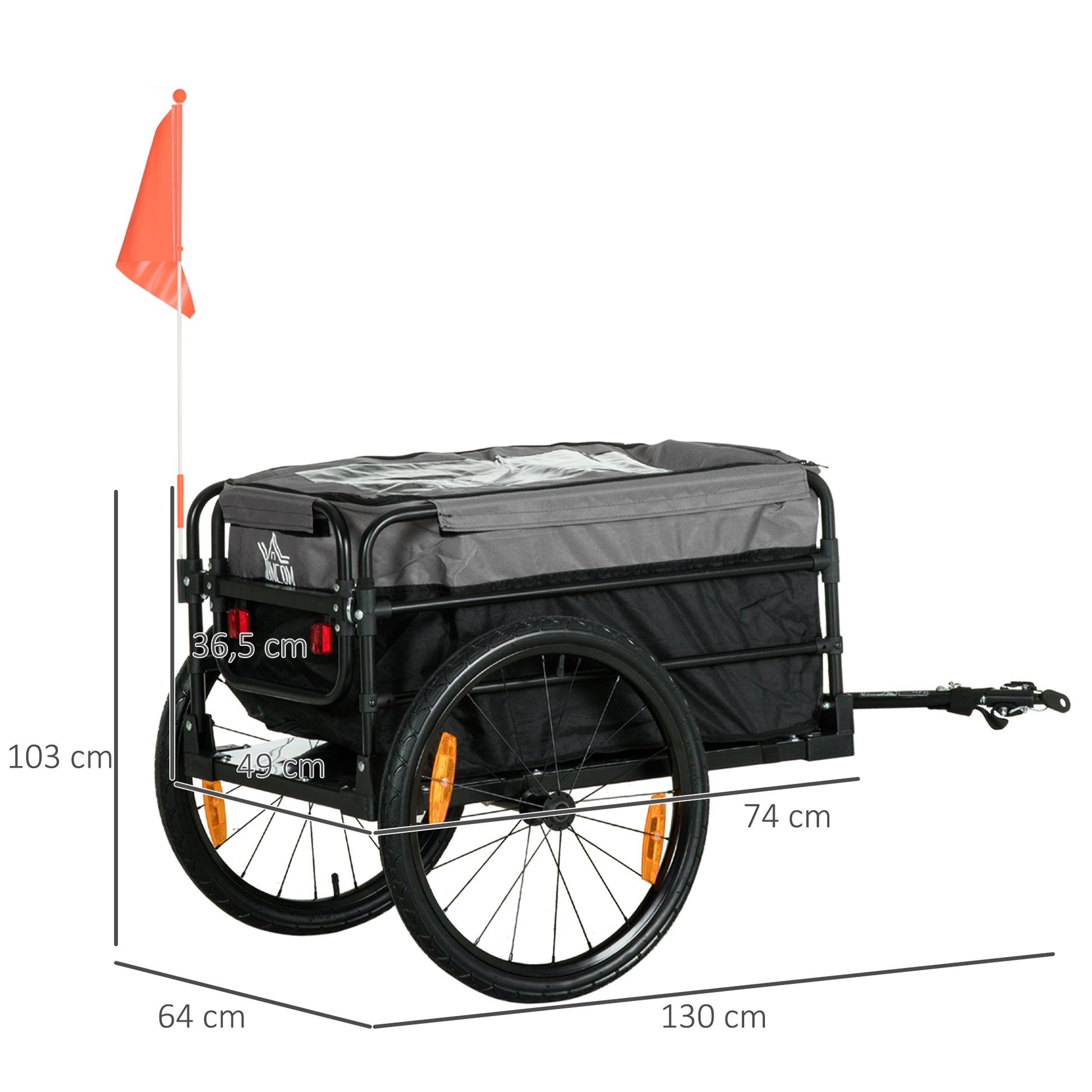 Bike Trailer Cargo Trailer with Brake, Transporter up to 40kg Load Capacity, Transport Trailer Trailer for Bike Handcart 130 x 64 x 64/103cm