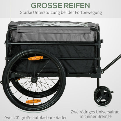 Bike Trailer Cargo Trailer with Brake, Transporter up to 40kg Load Capacity, Transport Trailer Trailer for Bike Handcart 130 x 64 x 64/103cm